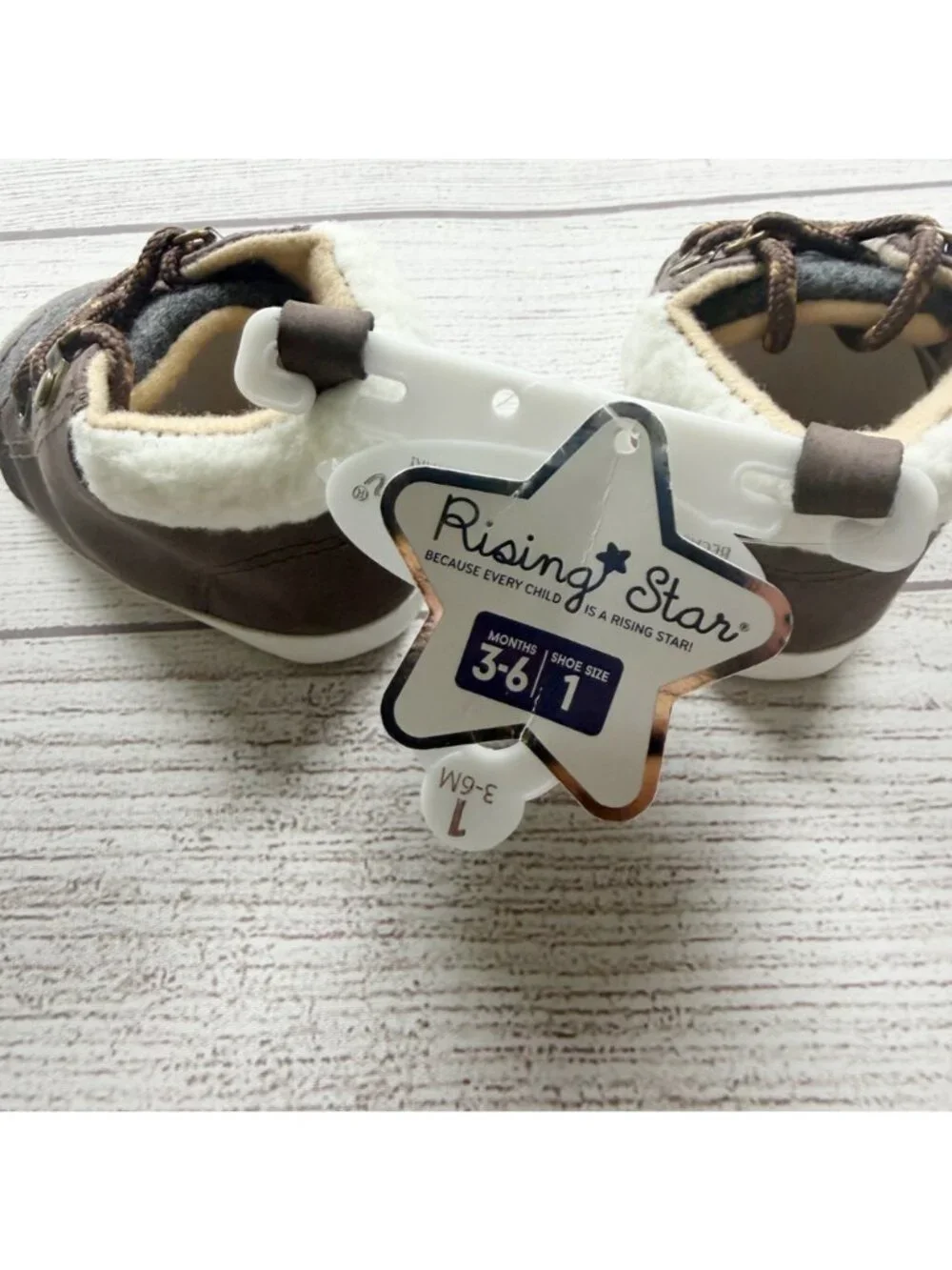 Rising Star Baby Shoes Brown Gray Faux Leather NWT 1 3-6 Months
